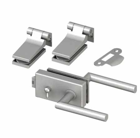 Glass Patch Lock set, Square Type with mechanical latch - Glass Door Lock with mechanical latch and square cover